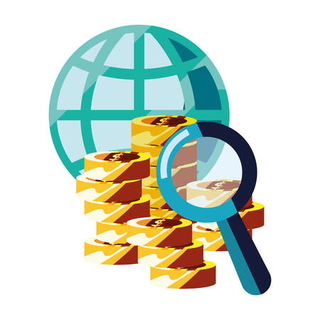 world money stacked magnifier business vector illustrationのイラスト素材