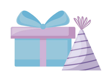 gift box present with hat party vector illustration designのイラスト素材