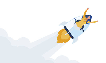 elegant businesswoman flying in rocket vector illustration designのイラスト素材