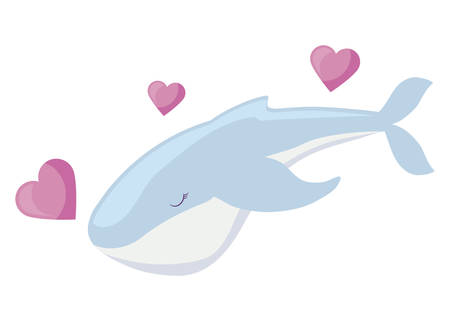 cute whale with hearts love vector illustration designのイラスト素材