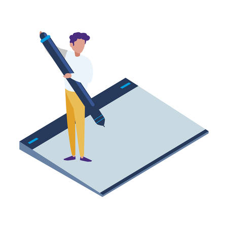 graphic design board and mini people vector illustration designのイラスト素材