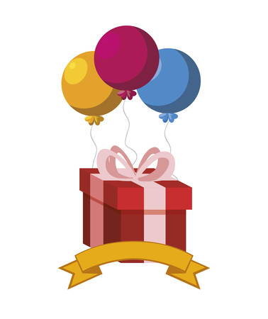 gift box present with balloons helium vector illustration designのイラスト素材