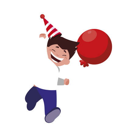 cute happy boy with birthday balloons helium vector illustration designのイラスト素材