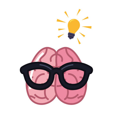 human brain using eyeglasses creativity cartoon vector illustrationのイラスト素材