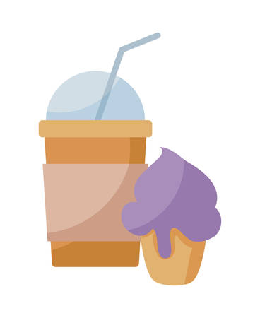 delicious sweet cupcake with milkshake vector illustration designのイラスト素材