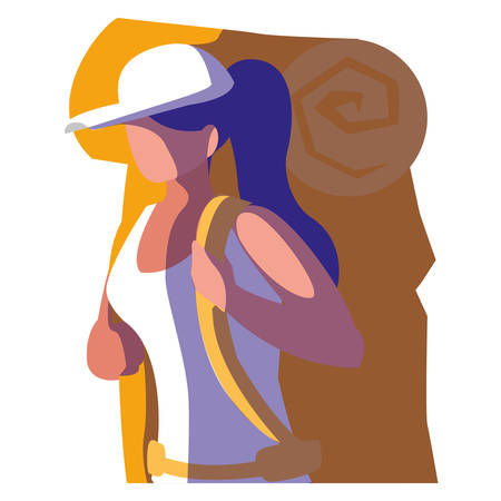 adventurous woman with travelbag vector illustration designのイラスト素材