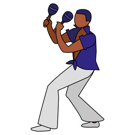black tropical musician playing maracas character vector illustration designのイラスト素材