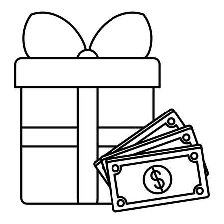 bills dollars money with gift box vector illustration designのイラスト素材