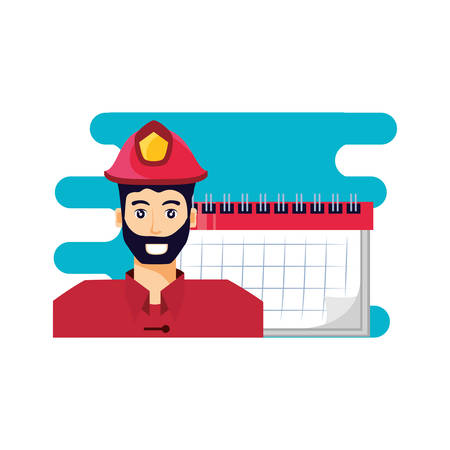 firefighter professional with calendar reminder vector illustration designのイラスト素材