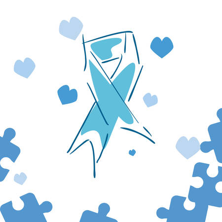 blue ribbon puzzles hearts autism awareness day vector illustrationのイラスト素材