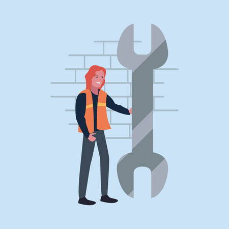 construction worker female wrench vector illustration designのイラスト素材