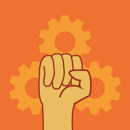 raised hand with gears labour day vector illustration designのイラスト素材