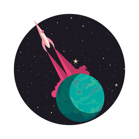 launcher rocket with planet space vector illustration designのイラスト素材