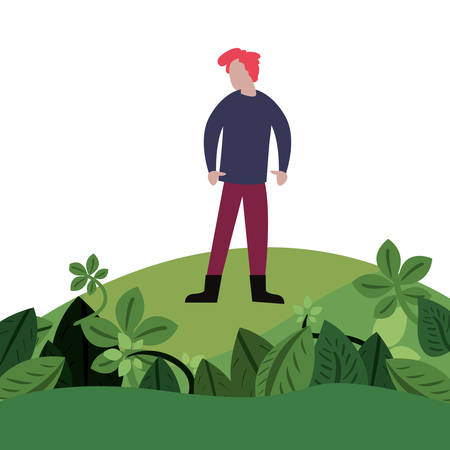 man standing in the meadow natural plantsのイラスト素材