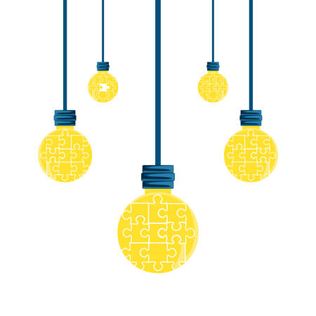puzzles pieces in shape light bulbs hanging vector illustration designのイラスト素材