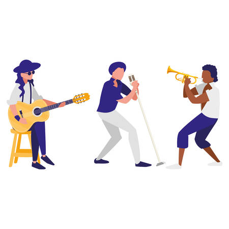 singer and musicians band characters vector illustration designのイラスト素材