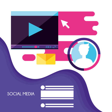 video player template with social media icons vector illustration designのイラスト素材