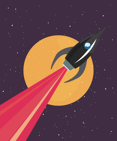 space rocket flying in space with planet vector illustrationのイラスト素材