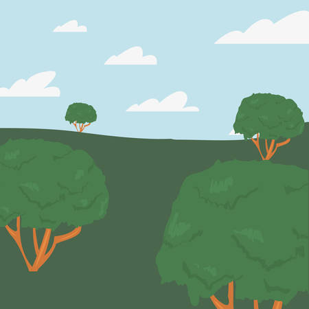 trees forest field nature landscape vector illustrationのイラスト素材