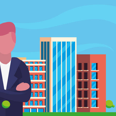 businessman urban building city background vector illustrationのイラスト素材