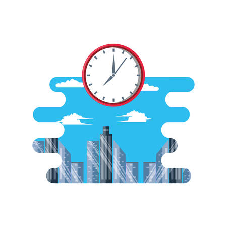cityscape scene day with clock time vector illustration designのイラスト素材