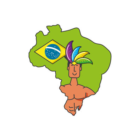 man brazilian dancer with map of brazil vector illustration designのイラスト素材