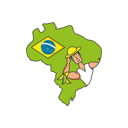 man brazilian dancer with map of brazil vector illustration designのイラスト素材