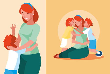 group of cute mothers and children vector illustration designのイラスト素材