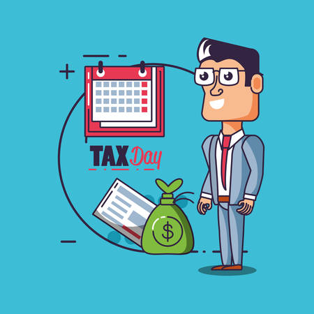 tax day with businessman and set icons vector illustration designのイラスト素材