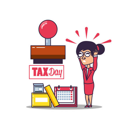tax day with businesswoman and set icons vector illustration designのイラスト素材