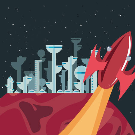 futuristic city building colony planet vector illustration designのイラスト素材