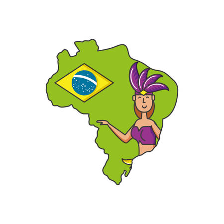 woman brazilian dancer with map of brazil vector illustration designのイラスト素材