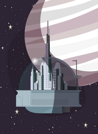 futuristic city outer planet exploration vector illustrationのイラスト素材
