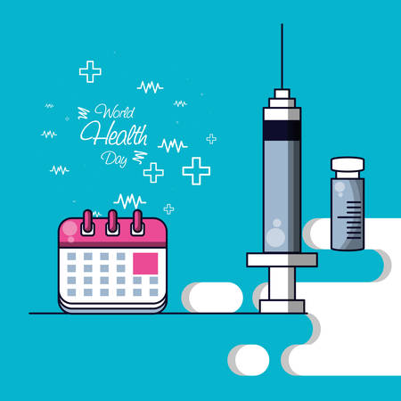 world health day with calendar reminder and set icons vector illustration designのイラスト素材