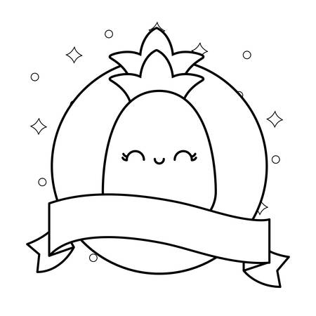 pineapple fruit with ribbon kawaii character vector illustration designのイラスト素材