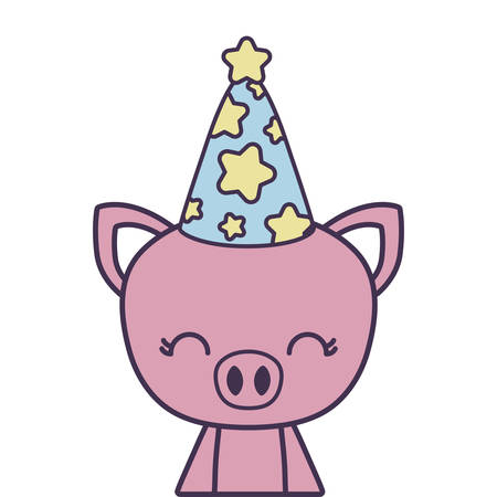 cute piggy animal with hat party vector illustration designのイラスト素材