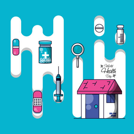 world health day with house and set icons vector illustration designのイラスト素材