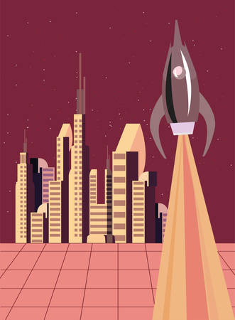 rocket colony futuristic space vector illustration designのイラスト素材