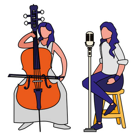 singer and musician couple characters vector illustration designのイラスト素材