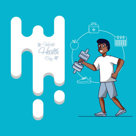 world health day with athletic man and set icons vector illustration designのイラスト素材