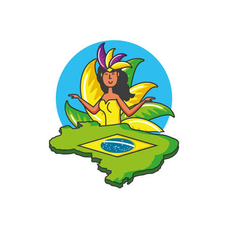 woman brazilian dancer with map of brazil vector illustration designのイラスト素材