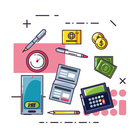 financial calculator with document and set icons vector illustration designのイラスト素材