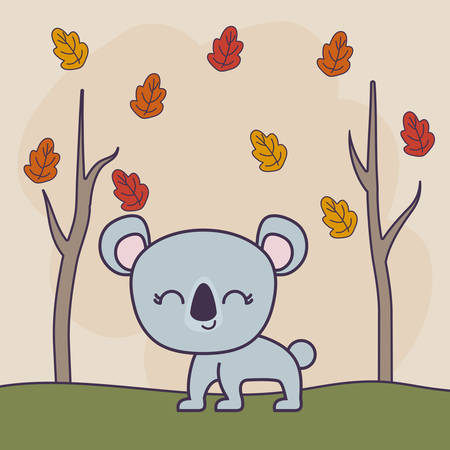 cute koala in forest scene with leafs vector illustration designのイラスト素材
