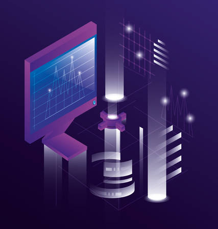 computer desktop with data center icons vector illustration designのイラスト素材