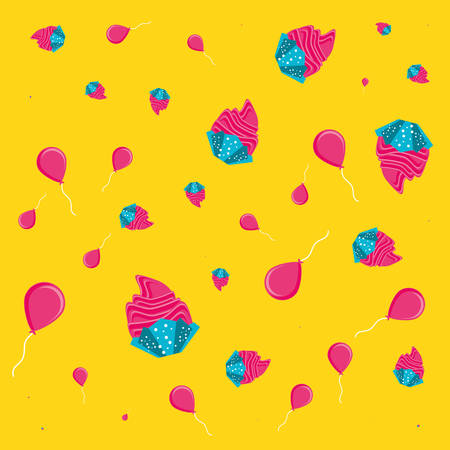 pattern of cupcakes and balloons helium vector illustration designのイラスト素材
