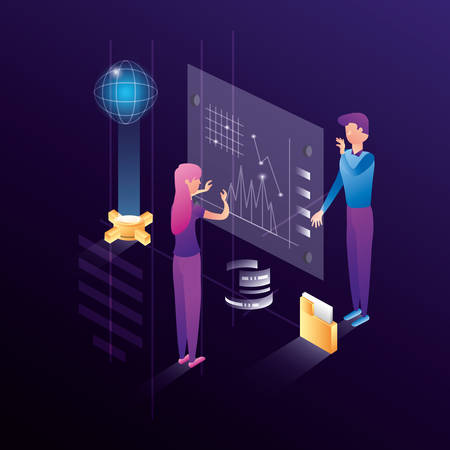 business couple with data center network icons vector illustration designのイラスト素材