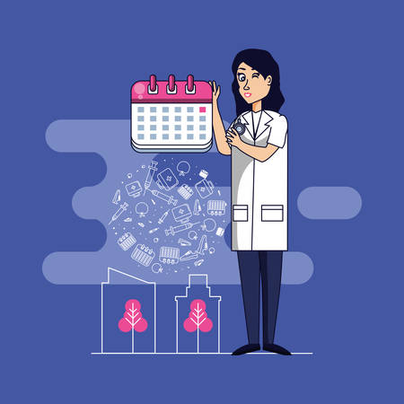 doctor professional female with set icons vector illustration designのイラスト素材