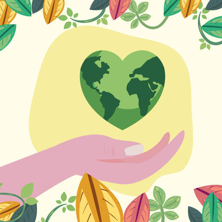hand with world shaped heart happy earth day vector illustrationのイラスト素材