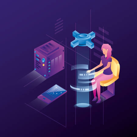 businesswoman with data center network icons vector illustration designのイラスト素材