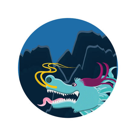head of chinese dragon with night landscape vector illustration designのイラスト素材